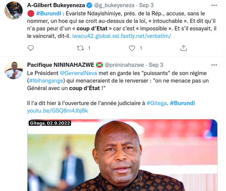 Burundi : Une fausse rumeur de coup d’état circule depuis que la FDNB est en RDC Burundi : Une fausse rumeur de coup d’état circule depuis que la FDNB est en RDC