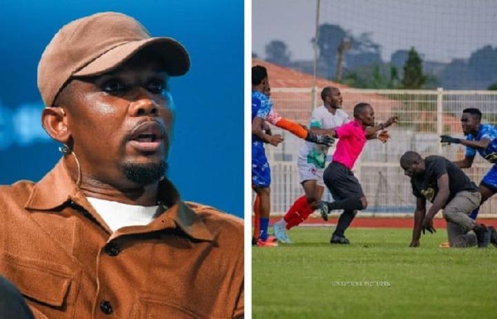 Fou furieux : Eto'o dégaine des sanctions spectaculaires dans l'affaire de l'arbitre frappé Fou furieux : Eto'o dégaine des sanctions spectaculaires dans l'affaire de l'arbitre frappé