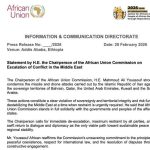 AU Calls for Restraint and Urgent De-escalation Amid US-Iran Conflict AU Calls for Restraint and Urgent De-escalation Amid US-Iran Conflict