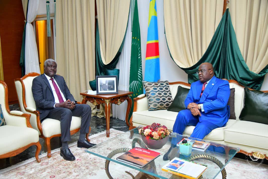 Le Président Tshisekedi a eu un tête-à-tête avec Moussa Faki Mahamat, Président de la commission de l’UA Le Président Tshisekedi a eu un tête-à-tête avec Moussa Faki Mahamat, Président de la commission de l’UA