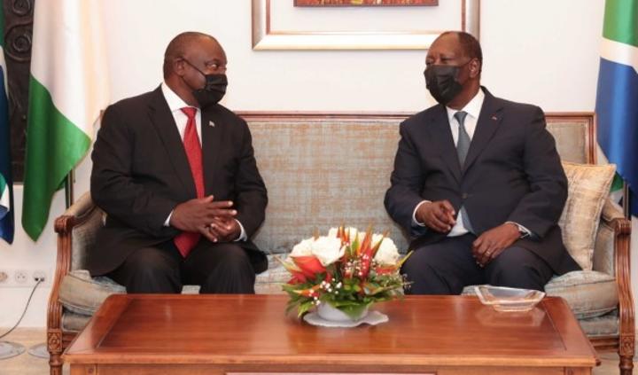 Cyril Ramaphosa mènera plusieurs activités en deux jours dont la signature d'accords bilatéraux, la visite du Port d'Abidjan, la pose de la 1ère pierre du siège de MTN Cyril Ramaphosa mènera plusieurs activités en deux jours dont la signature d'accords bilatéraux, la visite du Port d'Abidjan, la pose de la 1ère pierre du siège de MTN