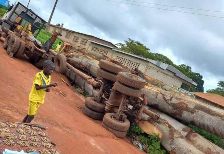 Chargé de billes de bois, un grumier se renverse au niveau du marché de Gadouan, l'appel pressant d'un cadre aux autorités Chargé de billes de bois, un grumier se renverse au niveau du marché de Gadouan, l'appel pressant d'un cadre aux autorités