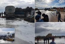 توقّف حركة المرور بعد تصادم شاحنتين