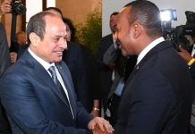 مصافحة وتبادل ابتسامات بين السيسي وآبي أحمد مصافحة وتبادل ابتسامات بين السيسي وآبي أحمد