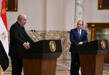 في مؤتمر صحفي مشترك مع نظيره.. الرئيس الجزائري: ندعم مع مصر مبادرات وقف إطلاق النار بغزة في مؤتمر صحفي مشترك مع نظيره.. الرئيس الجزائري: ندعم مع مصر مبادرات وقف إطلاق النار بغزة