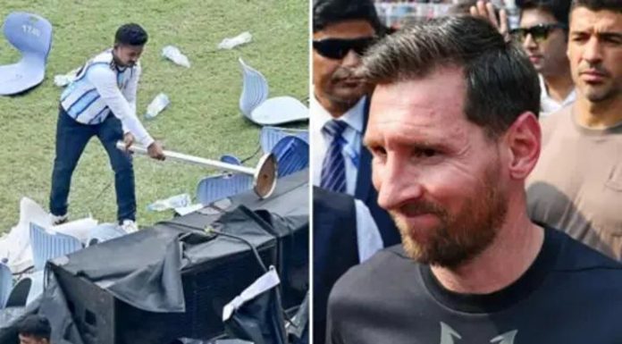 Angry fans throw chairs and bottles at Messi event in India Angry fans throw chairs and bottles at Messi event in India