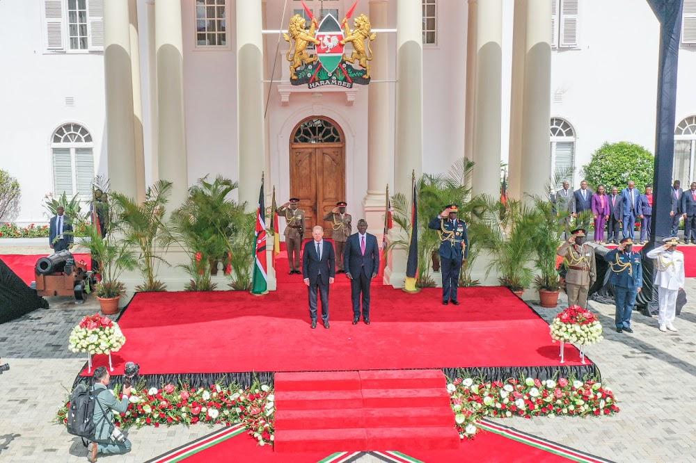 German Chancellor Scholz arrives at State House for a meeting with Ruto German Chancellor Scholz arrives at State House for a meeting with Ruto