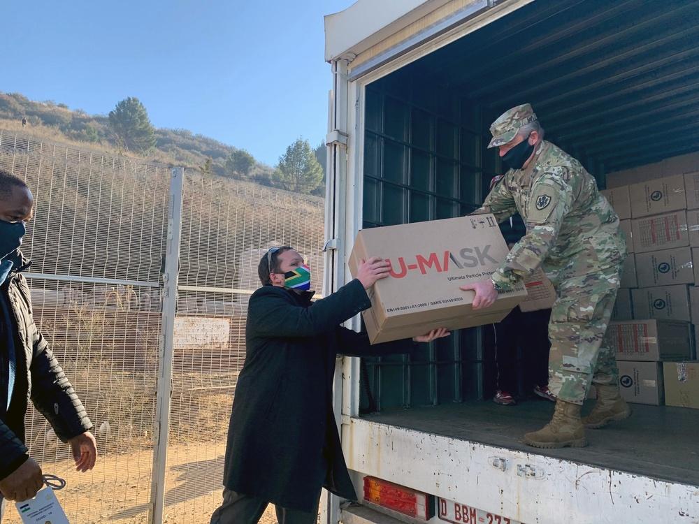 U.S. Embassy personnel donate medical personal protective equipment to Lesotho at South African, border station U.S. Embassy personnel donate medical personal protective equipment to Lesotho at South African, border station