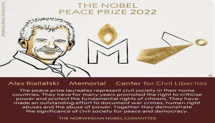 Nobel Peace Prize awarded to Belarusian Ales Bialiatski and the organizations Memorial and Center for Civil Liberties Nobel Peace Prize awarded to Belarusian Ales Bialiatski and the organizations Memorial and Center for Civil Liberties