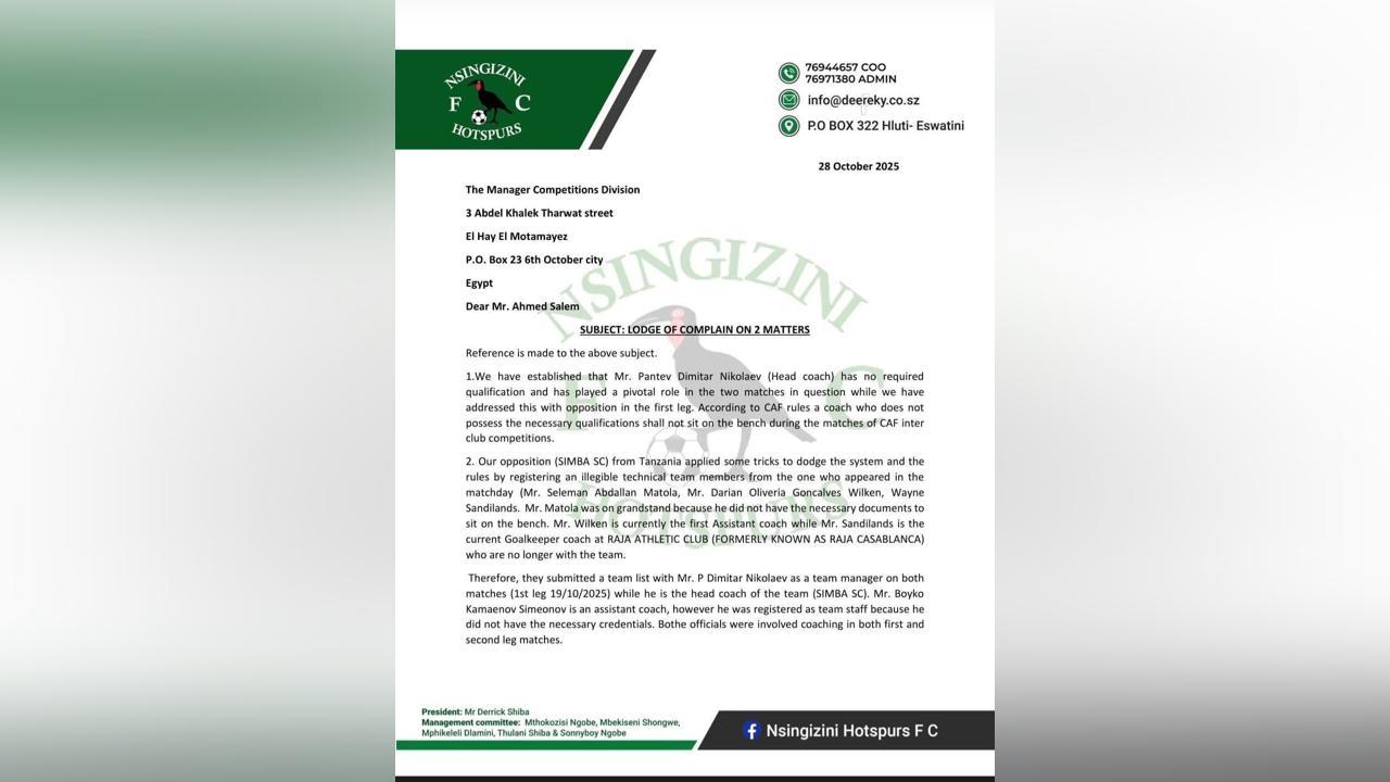 Nsingizini Hotspurs Complaint on Simba SC Eligibility Nsingizini Hotspurs Complaint on Simba SC Eligibility
