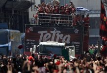 Police Clash with Flamengo Fans During Copa Libertadores Parade Police Clash with Flamengo Fans During Copa Libertadores Parade