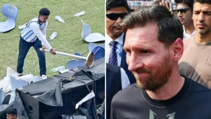 Angry fans throw chairs and bottles at Messi event in India Angry fans throw chairs and bottles at Messi event in India
