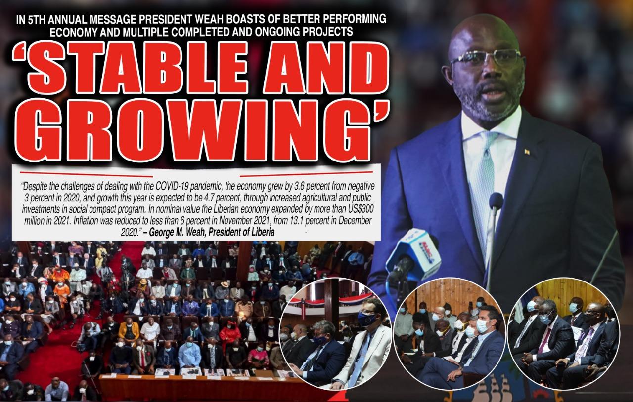 Pres. Weah Boasts of Stable Economy and Multiple Completed and Ongoing Projects in 5th Annual Message Pres. Weah Boasts of Stable Economy and Multiple Completed and Ongoing Projects in 5th Annual Message