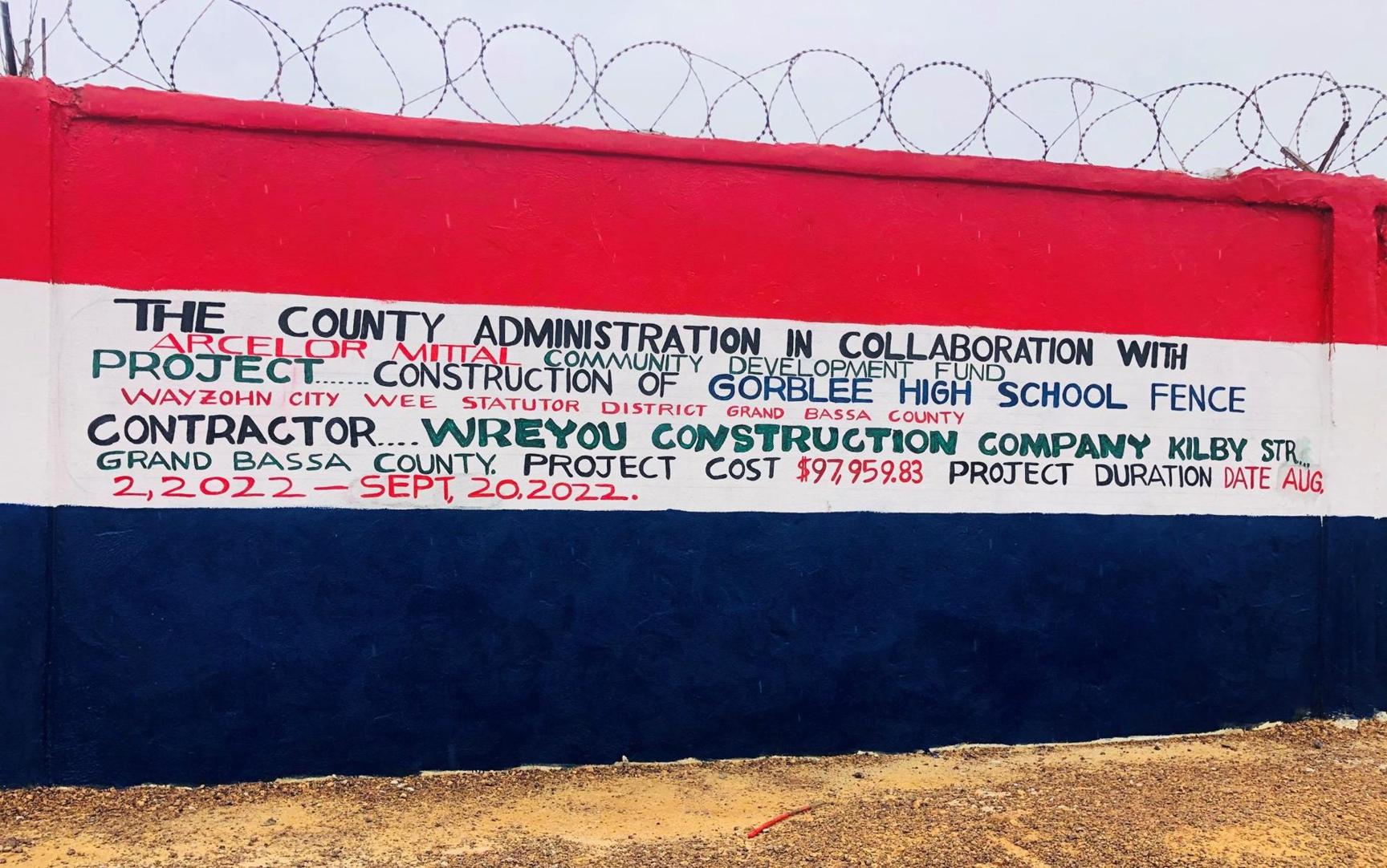 Liberia: Wredyou Construction Company Completes Usd$97k ArcelorMittal Funded Gorblee School Fencing Project Liberia: Wredyou Construction Company Completes Usd$97k ArcelorMittal Funded Gorblee School Fencing Project