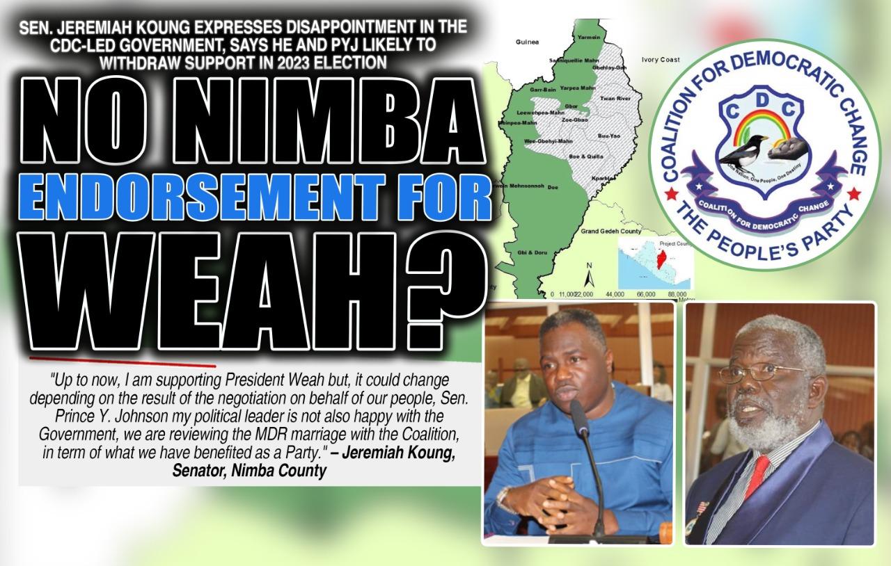 Liberia: Vote-rich Nimba County Senators Contemplate Withdrawing Support from CDC ahead of 2023 Elections Liberia: Vote-rich Nimba County Senators Contemplate Withdrawing Support from CDC ahead of 2023 Elections