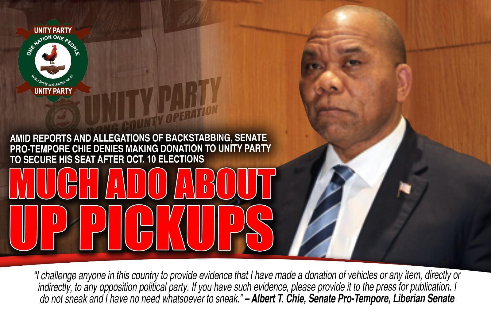 Senate Pro-Tempore Chie Refutes Allegations of Pickup Donation to Unity Party; Calls for Evidence from Accusers Senate Pro-Tempore Chie Refutes Allegations of Pickup Donation to Unity Party; Calls for Evidence from Accusers