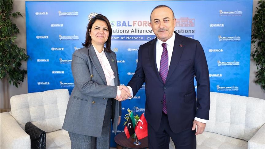 تشاووش أوغلو يلتقي نظيرته الليبية في فاس المغربية تشاووش أوغلو يلتقي نظيرته الليبية في فاس المغربية
