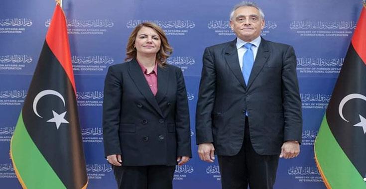 المنقوش تستقبل السفير الإيطالي بمناسبة انتهاء مهامه كسفير لبلاده في ليبيا المنقوش تستقبل السفير الإيطالي بمناسبة انتهاء مهامه كسفير لبلاده في ليبيا