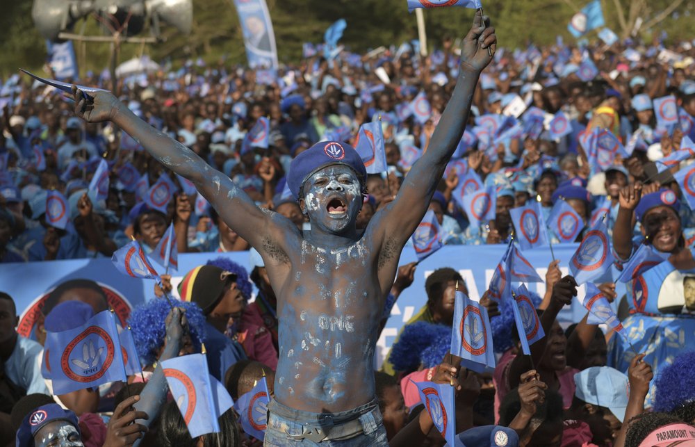 Democratic Progressive Party supporters attend a final election rally led by Malawian President, Peter Mutharika, in Blantyre, Malawi Saturday, May 18, 2019. Democratic Progressive Party supporters attend a final election rally led by Malawian President, Peter Mutharika, in Blantyre, Malawi Saturday, May 18, 2019.