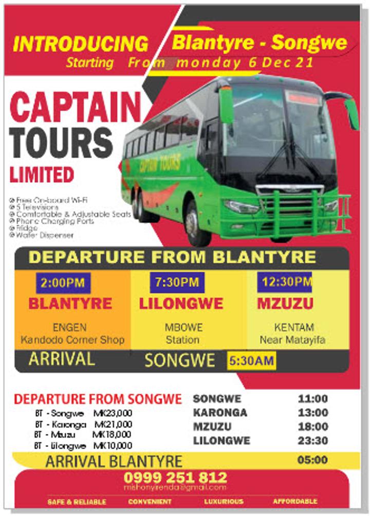 Captain Tours introduces Blantyre – Songwe Bus Service