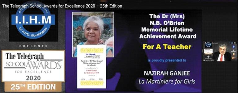 Lifetime Achievement Award to Nazirah Ganjee in Kolkata Lifetime Achievement Award to Nazirah Ganjee in Kolkata