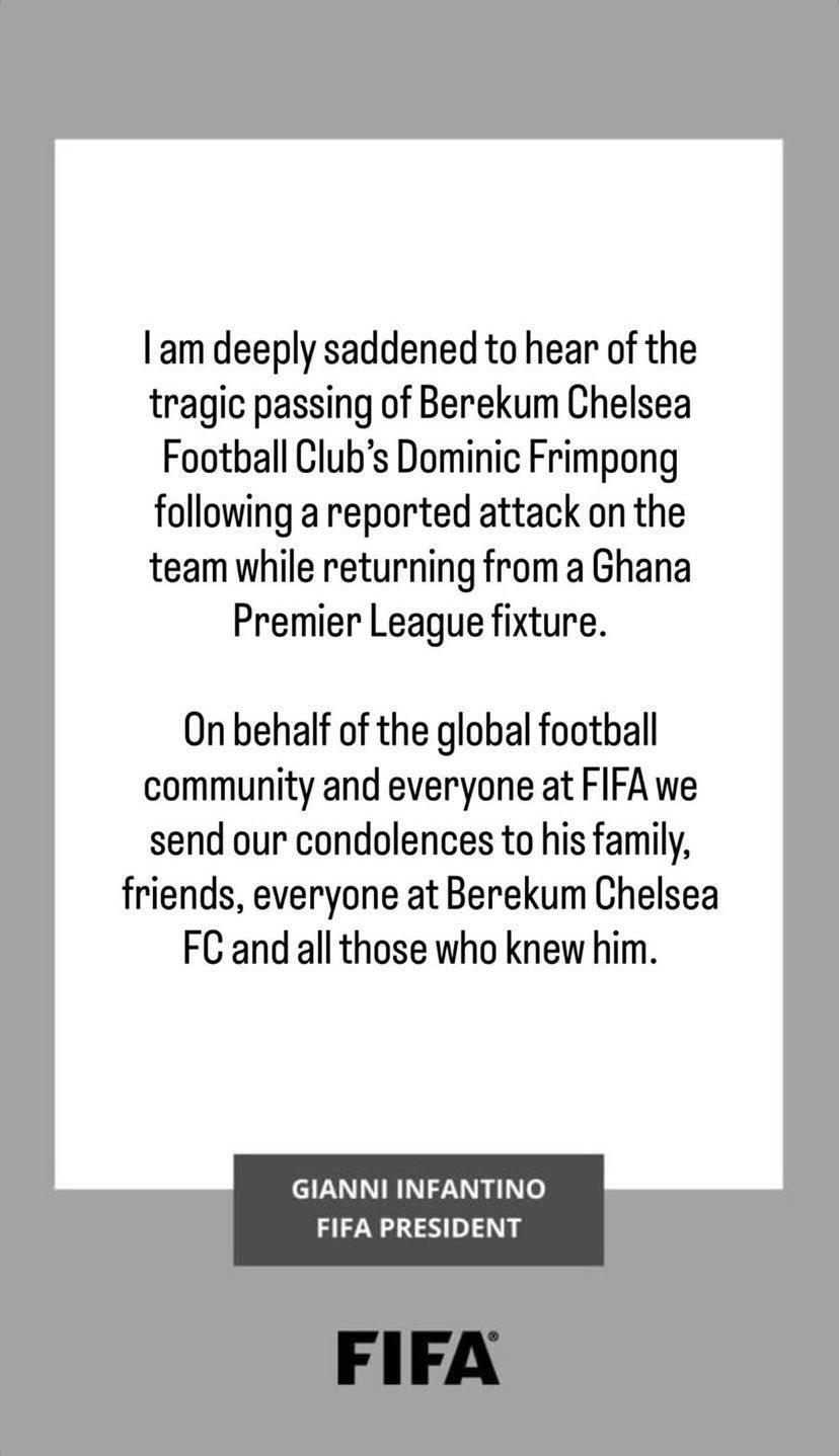 Infantino Leads Tributes for Dominic Frimpong's Death Infantino Leads Tributes for Dominic Frimpong's Death