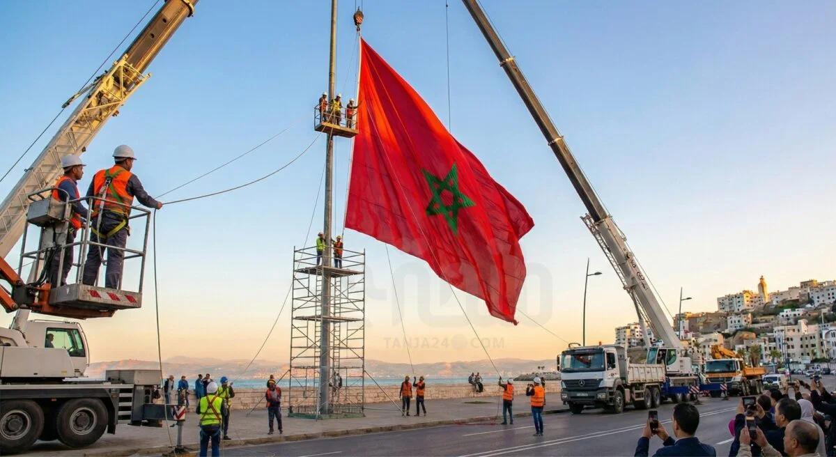 علم مغربي كبير بارتفاع 30 مترا في طنجة علم مغربي كبير بارتفاع 30 مترا في طنجة
