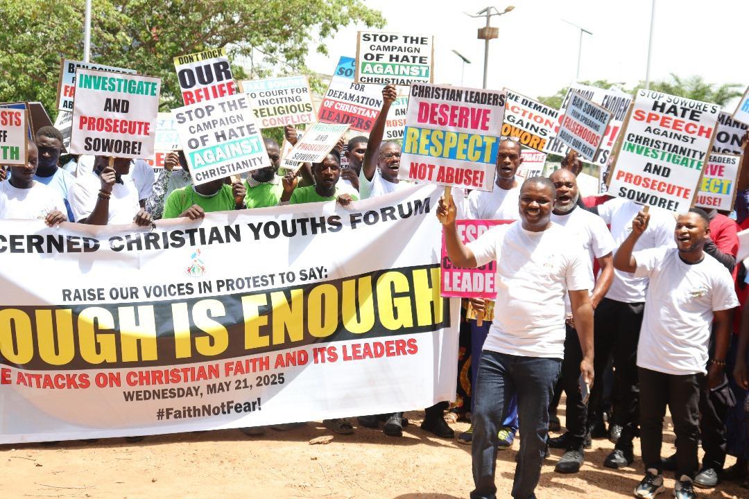 Christian youths protest in Abuja over cyber attacks on religious leaders, demand end to online bullying Christian youths protest in Abuja over cyber attacks on religious leaders, demand end to online bullying