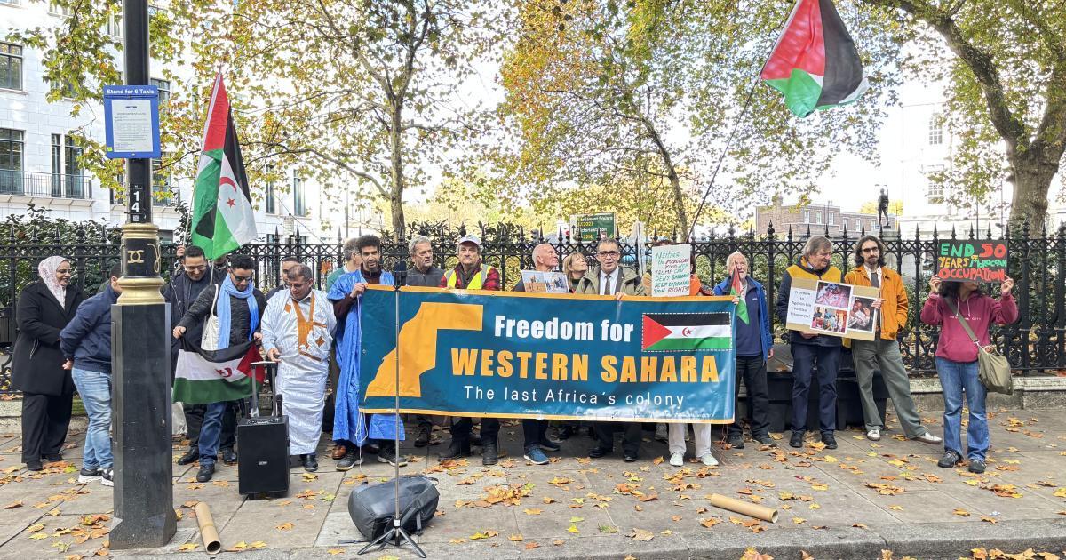 مظاهرة للجالية الصحراوية أمام السفارة المغربية بلندن مظاهرة للجالية الصحراوية أمام السفارة المغربية بلندن