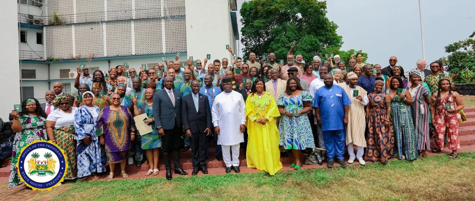 Sierra Leone’s President Julius Maada Bio Confers Citizenship on 59 Afro-Americans, Encourages them to be Positive Ambassadors to Rebrand and Promote Sierra Leone Sierra Leone’s President Julius Maada Bio Confers Citizenship on 59 Afro-Americans, Encourages them to be Positive Ambassadors to Rebrand and Promote Sierra Leone