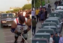 مصري يسحب 20 سيارة بجسده لدخول موسوعة غينيس مصري يسحب 20 سيارة بجسده لدخول موسوعة غينيس