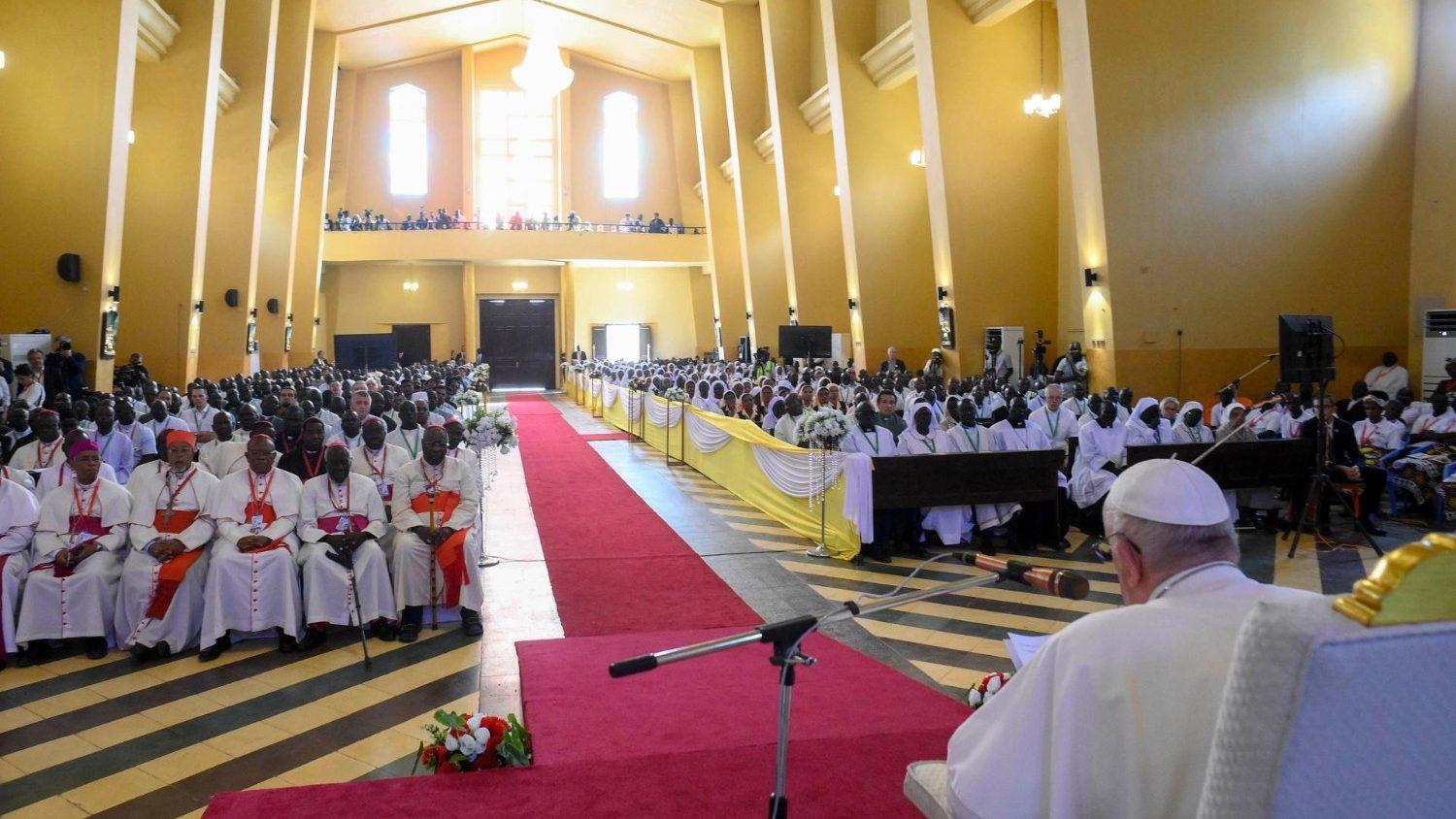 Pope Francis addresses clergy at Saint Theresa Cathedral Pope Francis addresses clergy at Saint Theresa Cathedral