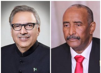 رئيس مجلس السيادة يهنئ رئيس جمهورية باكستان الإسلامية بالعيدالوطني لبلاده رئيس مجلس السيادة يهنئ رئيس جمهورية باكستان الإسلامية بالعيدالوطني لبلاده