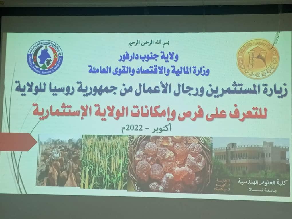 ولاية جنوب دارفور تستقبل وفد المستثمرين الروس