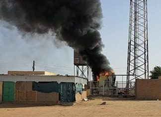 حريق ضخم في مقسم شركة سوداني حريق ضخم في مقسم شركة سوداني