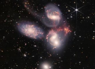 تلسكوب جيمس ويب الفضائي يرصد اندماج خمس مجرات نادرة تلسكوب جيمس ويب الفضائي يرصد اندماج خمس مجرات نادرة