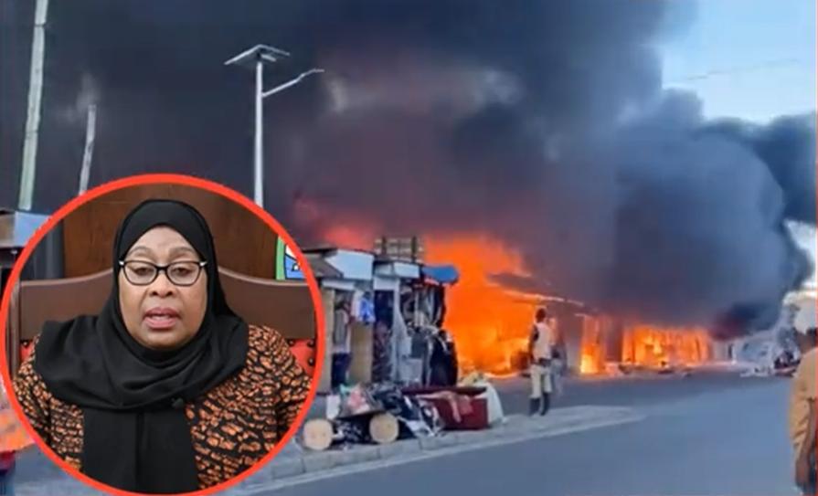 Samia consoles traders after fire razes over 500 stalls in Dar Samia consoles traders after fire razes over 500 stalls in Dar