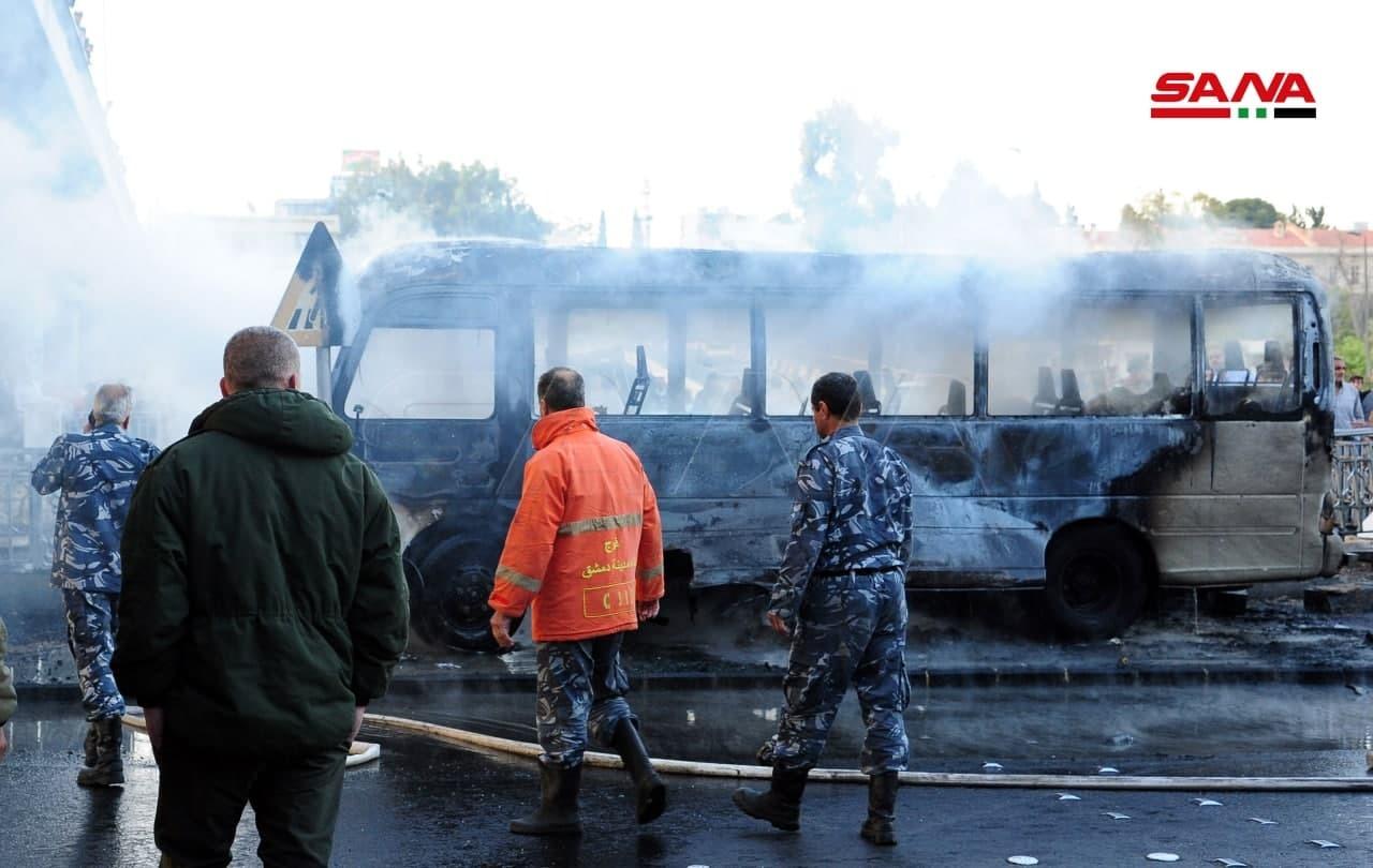 قتلى في تفجير حافلة عسكرية في دمشق وقصف صاروخي دام على محافظة إدلب قتلى في تفجير حافلة عسكرية في دمشق وقصف صاروخي دام على محافظة إدلب