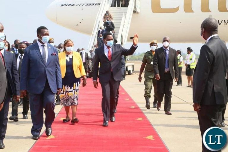 President Hakainde Hichilema arrives at Kaunda international