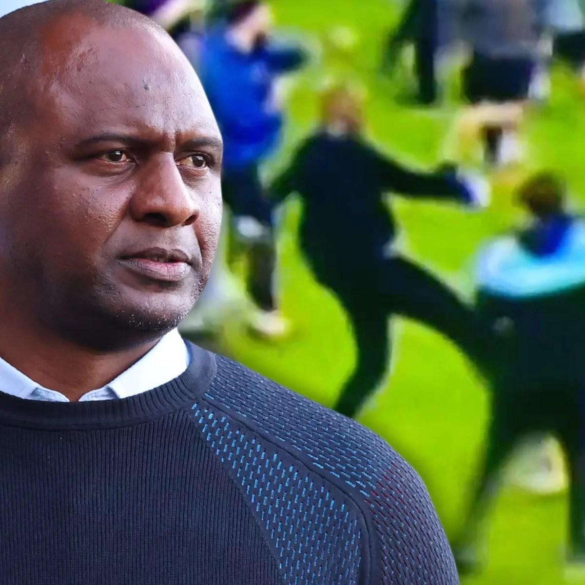 VIDEO: Crystal Palace manager, Patrick Vieira kicks Everton fan during pitch invasion VIDEO: Crystal Palace manager, Patrick Vieira kicks Everton fan during pitch invasion