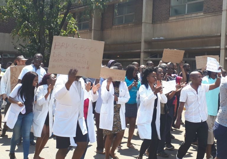 striking doctors march in Zimbabwe