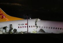 Plane breaks into three after skidding off Istanbul runway