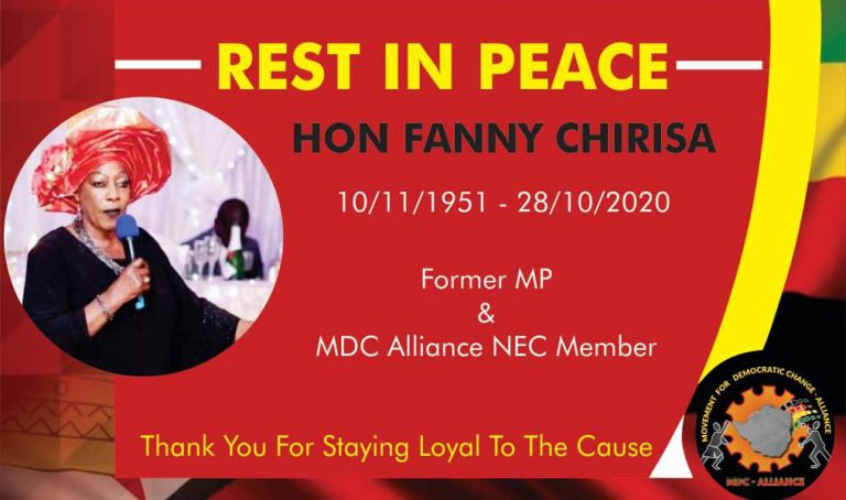 MDC Alliance NEC Member Fanny Chirisa Dies