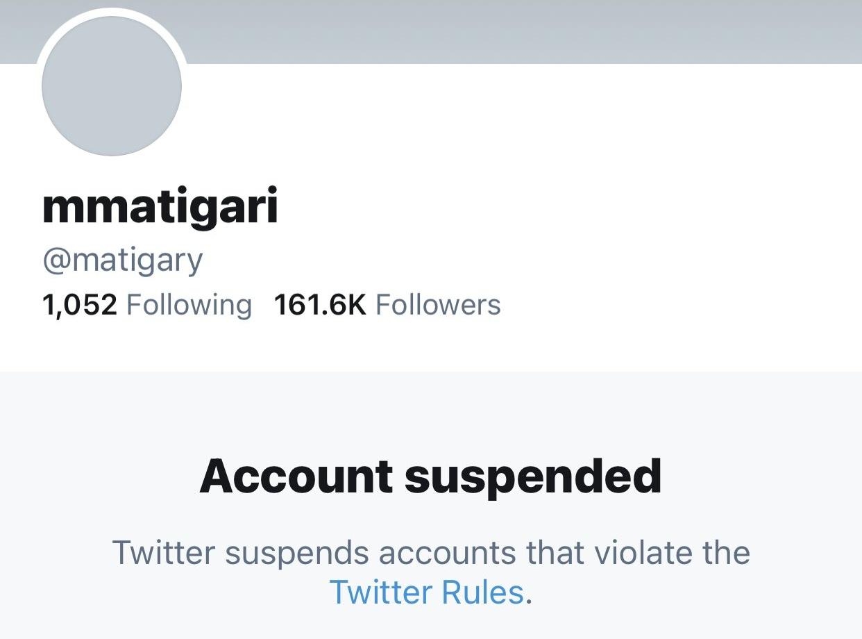 Twitter Suspends Matigari’s Account